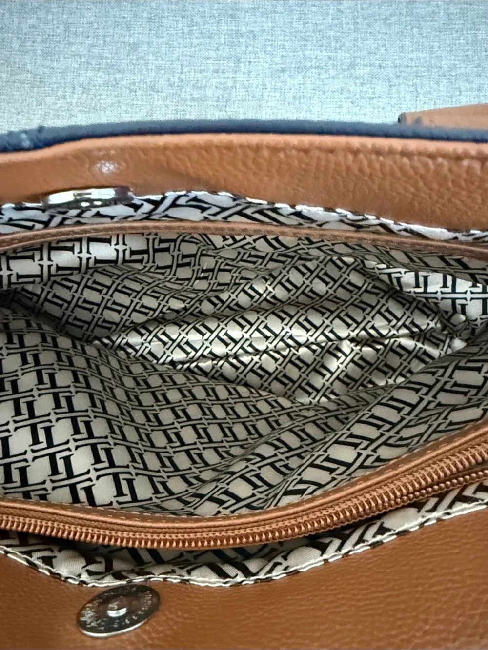 Tignanello leather Navy Tote with Brown Handles